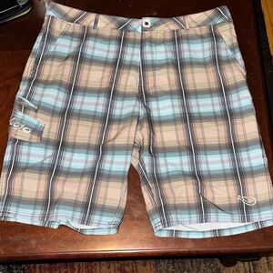 Mojo Aqua and Tan Plaid Board Shorts size 36